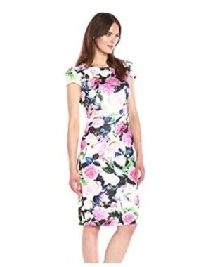 Betsey Johnson Floral Cap-Sleeve Sheath Dress in Pink and White size 4